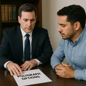 Client preparing calmly for a polygraph test in a professional office – Spectrum Polygraph Services