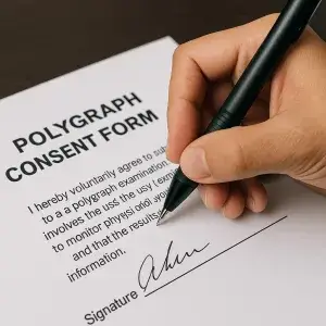Client reviewing legal documents before polygraph exam – Spectrum Polygraph Services