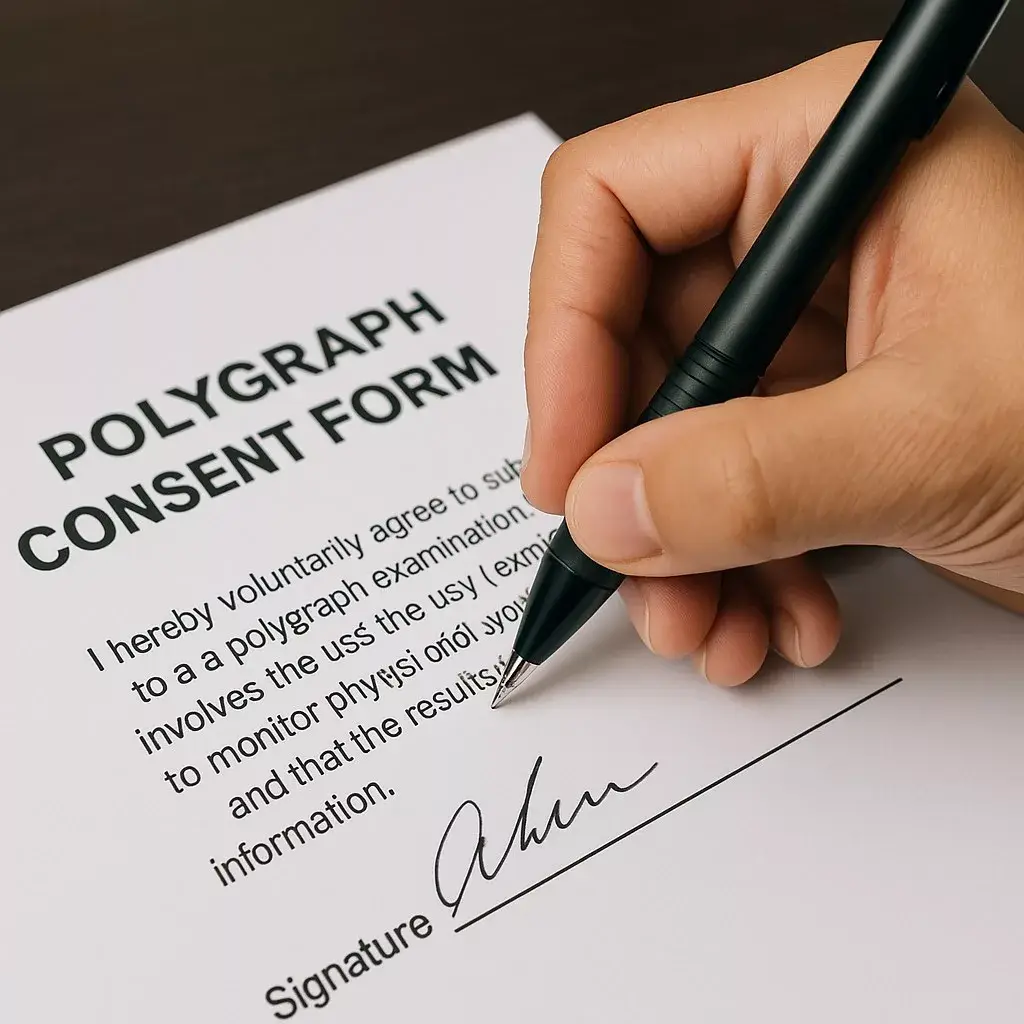 Client reviewing legal documents before polygraph exam – Spectrum Polygraph Services