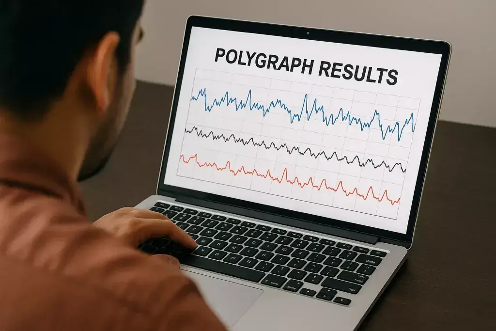 Certified polygraph examiner reviewing results on screen – Spectrum Polygraph Services