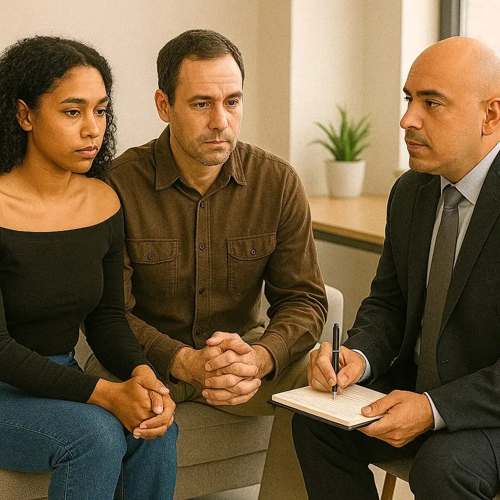 Couple sitting apart during a polygraph pre-test interview – Spectrum Polygraph Services