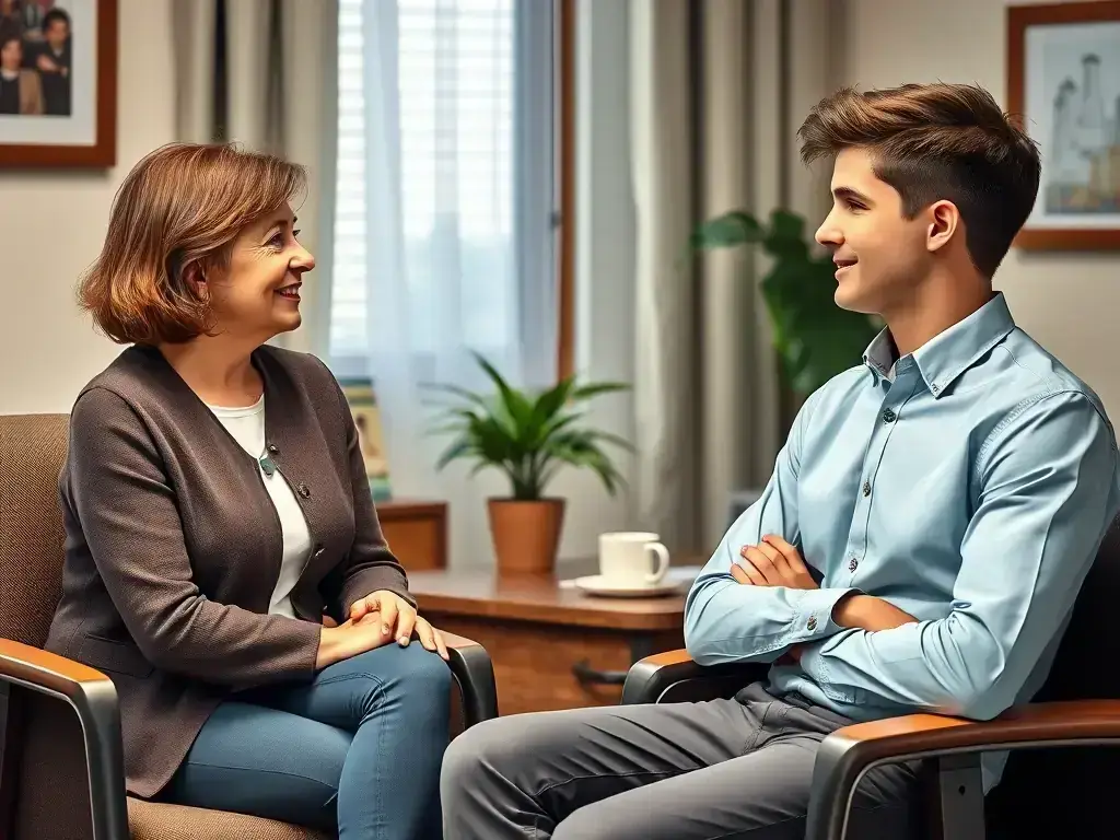 An image depicting two people in a counseling session, emphasizing the supportive and understanding environment provided during the polygraph examination process.