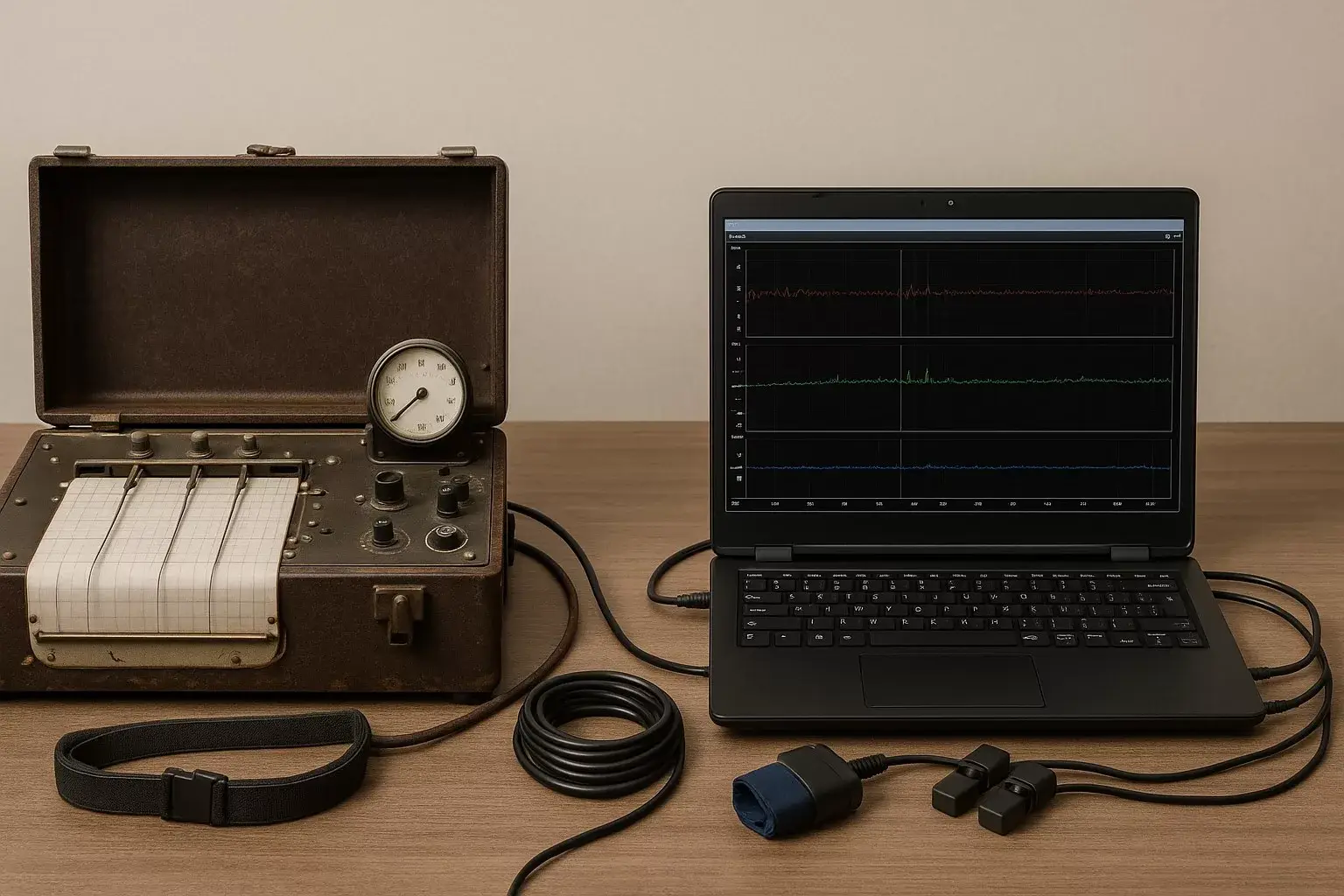 Historical and modern polygraph machines side by side – Spectrum Polygraph Services