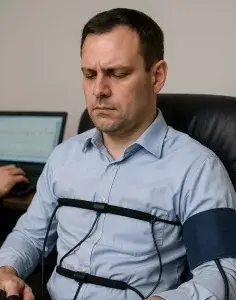 Polygraph examiner conducting a test for a tournament participant – Spectrum Polygraph Services