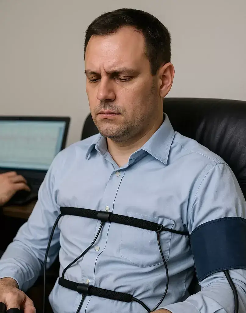 Polygraph examiner conducting a test for a tournament participant – Spectrum Polygraph Services
