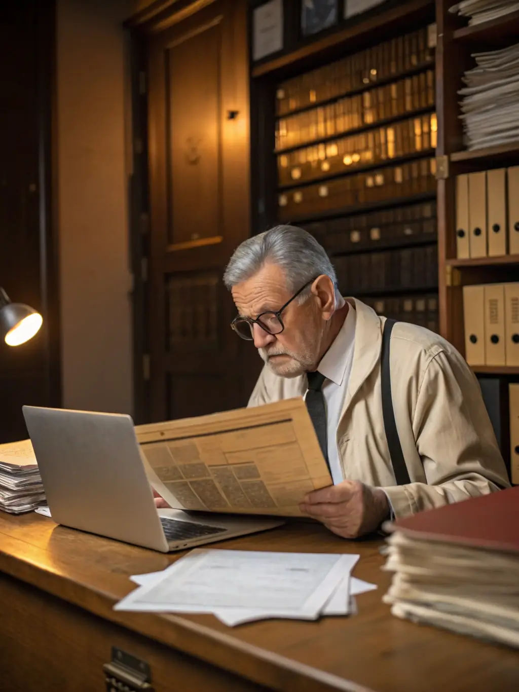 A polygraph examiner reviewing results with a background investigator, showcasing professional reporting and strict adherence to law enforcement standards.